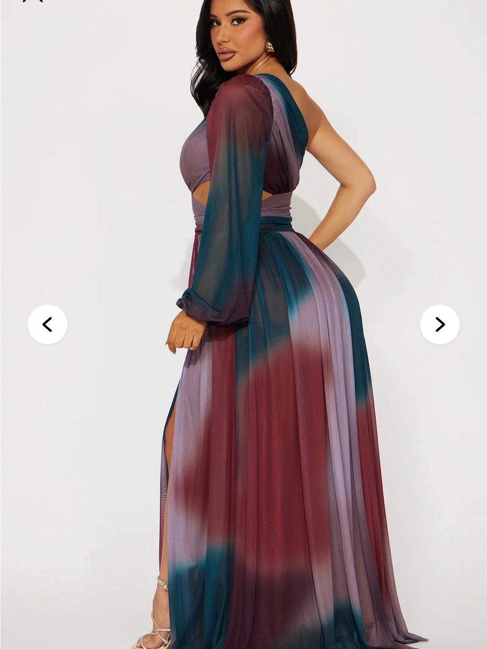 Fashion Nova Teal, Mauve & Burgundy One-Shoulder Ombre Maxi Dress - Picture 3 of 3